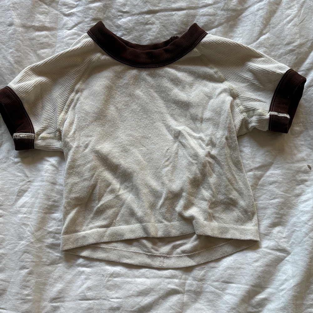Urban Outfitters Cream and Brown Raglan Tank Top